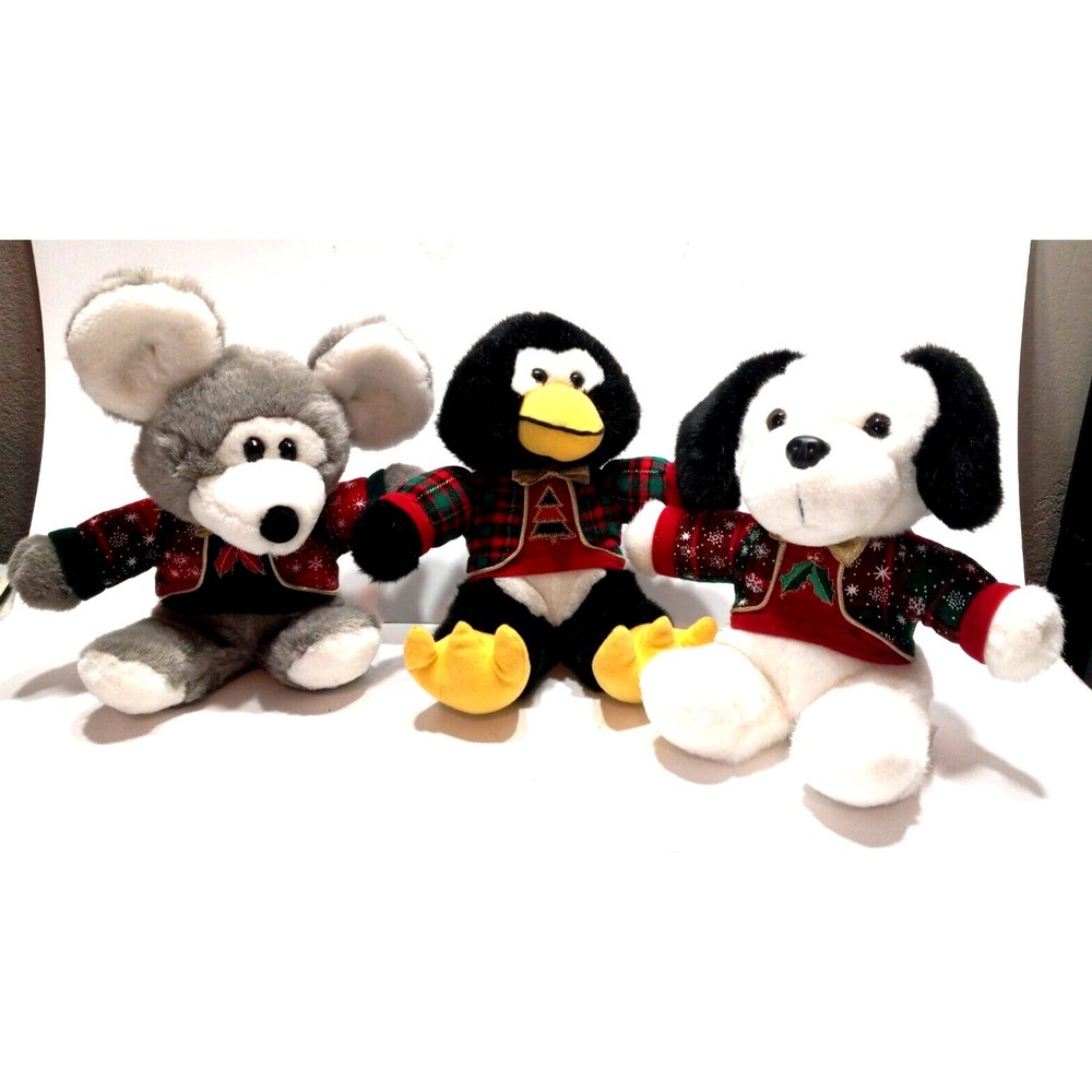 Stuffed Plush Mouse Penguin Dog Christmas Sweaters 3 Kids Of America Animals 9"